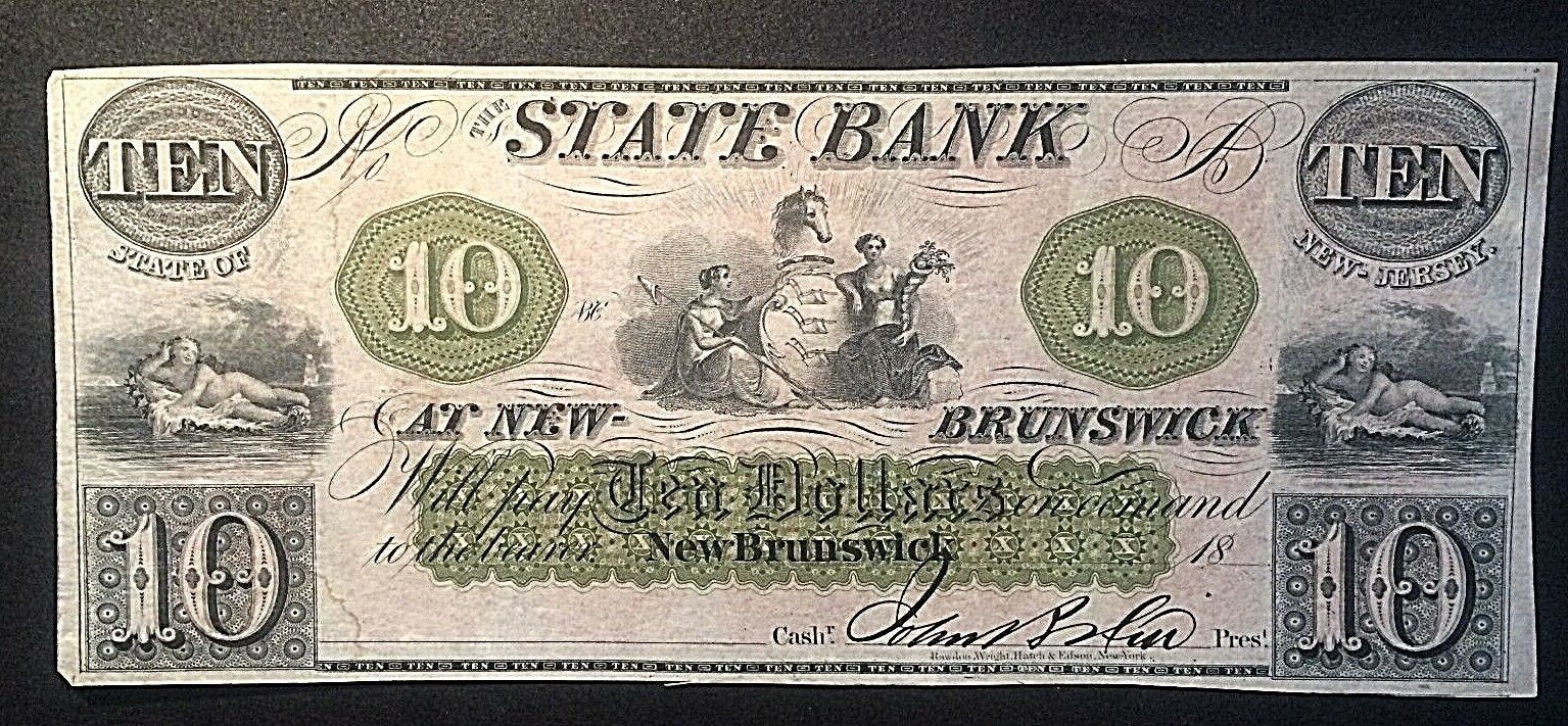 NJ STATE BANK in NEW BRUNSWICK NEW JERSEY $10 RAWDON WRIGHT HATCH & EDSON NY