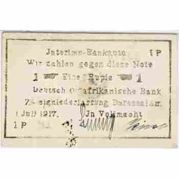 WWI GERMAN EAST AFRICA 1 RUPIE of 1917 SERIES IP ROSENBERG # 936F PMG GRADED 55