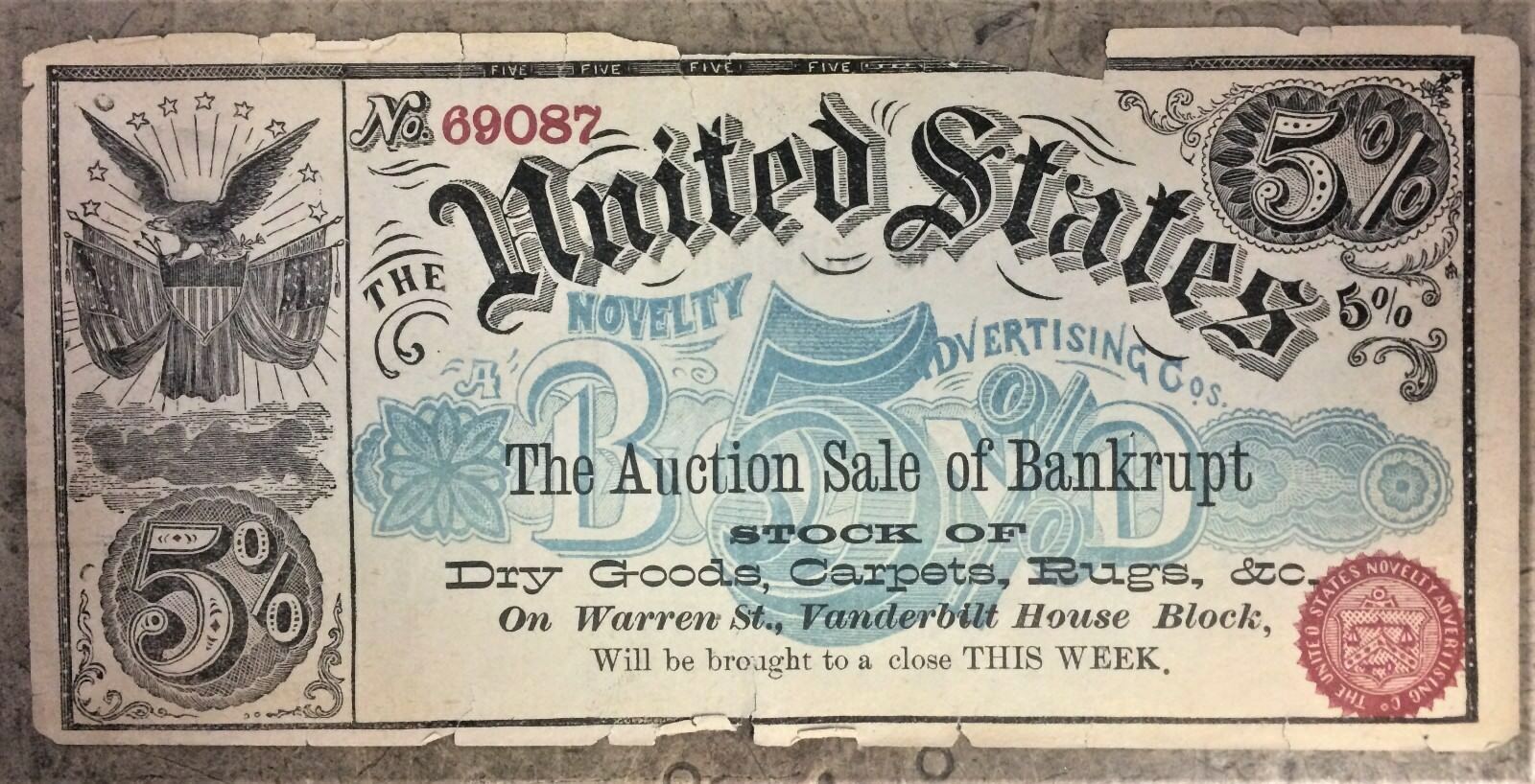 UNITED STATES NOVELTY ADVERTISING 5% NOTE AUCTION on WARREN ST (TRIBECA)  NYC