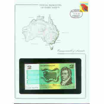 AUSTRALIA VERY LAST $2 NOTE PICK # 43e STAMPED WINDOWED ENVELOPE with MAP & INFO