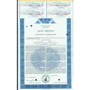 SPECIMEN NUMBER 1 GULF COUNTY 1965 CERTIFICATE FLORIDA FULL COUPONS $500
