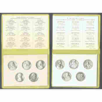 VATICAN  20th CENTURY POPES 2 DIFFERENT FOLIO SETS = 10 SILVER COLOR MEDALS UNC