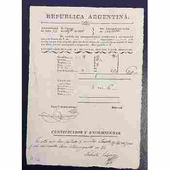 REPUBLICA ARGENTINA 1835 SALTA to CORDOBA POSTAL MANIFEST with DETAILS SIGNED