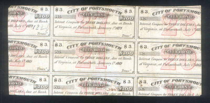 VA VIRGINIA 1861 CITY of PORTSMOUTH $1=FRONT & $27=BACK