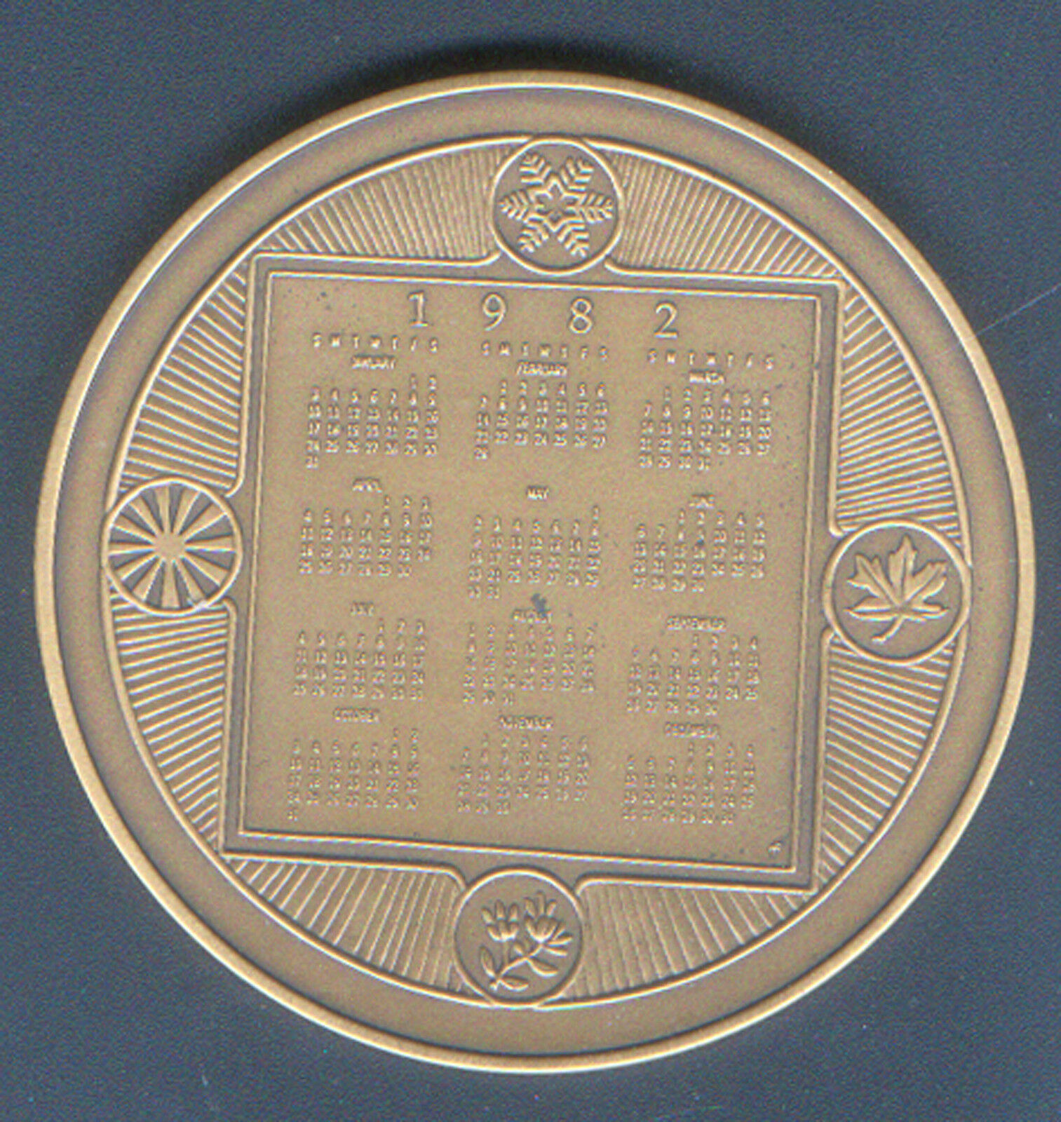 1982 HEAVY BRONZE CALENDAR MEDAL UNC ZODIAC DEPICTIONS with CERTIFICATE of AUTH