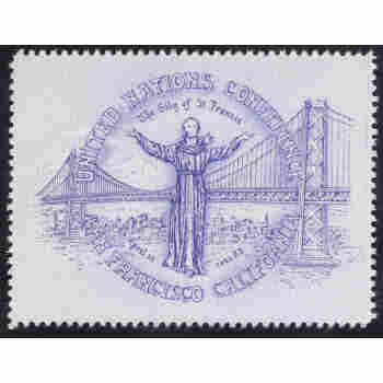 VINTAGE UNITED NATIONS CONFERENCE LABEL 1945 SAN FRANCISCO CITY of SAINT FRANCIS