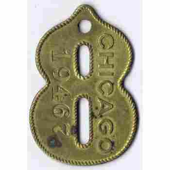 Chicago Dog Tax C.D.T. 1908 (20th Anniversary 1888) correctly shaped '8' Tag