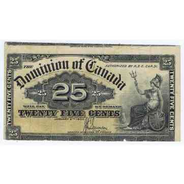 P# 9c CANADA 25¢ MISCUT ERROR of 1900 SEATED BRITANNIA