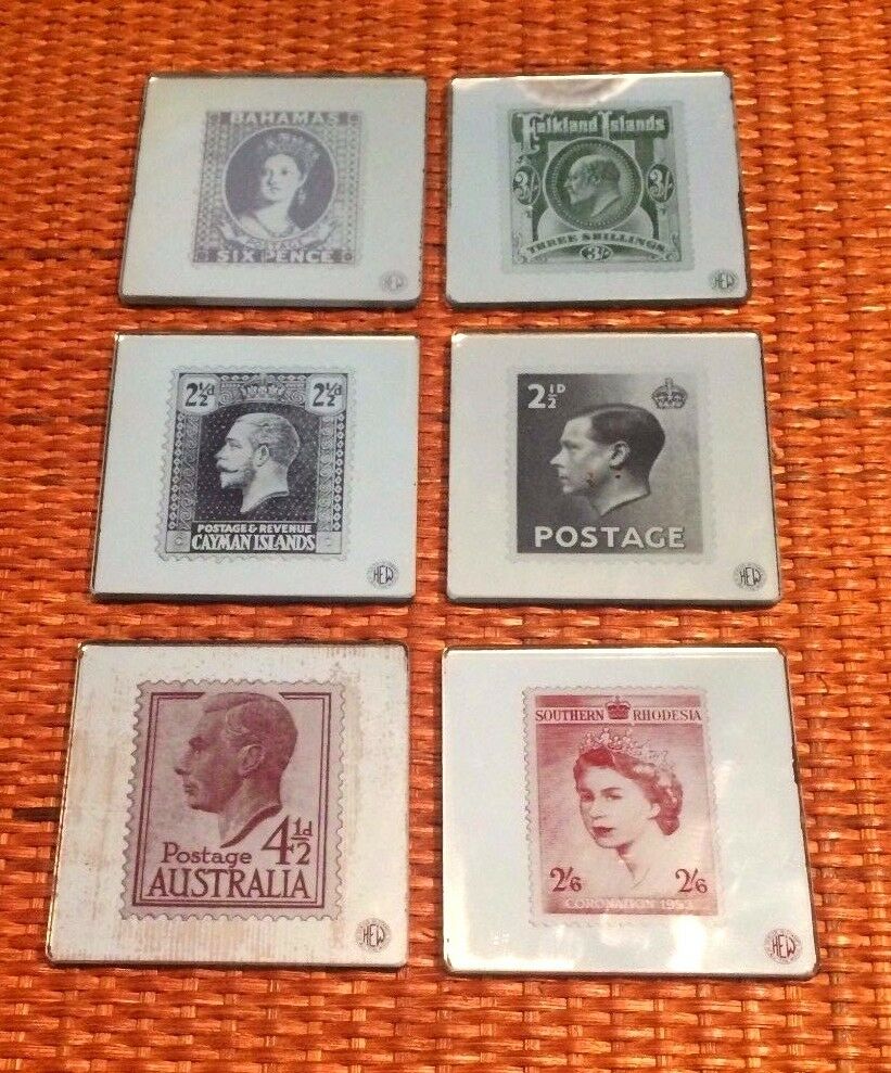 SET of 6 MIRRORED COASTERS; QUEEN VICTORIA to QE II(+ ABDICATED EDWARD VIII) 3"