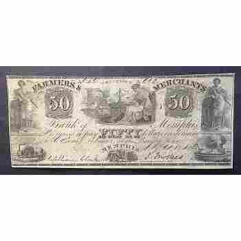 FARMERS & MERCHANTS BANK of MEMPHIS 1854 NOTE with WATERMARK & RED FIFTY on BACK