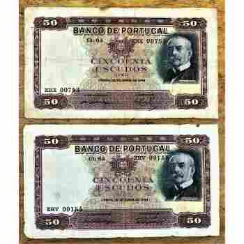 PORTUGAL 50 ESCUDOS of JUNE 28 1949 with 2 DIFFERENT SIGNATURES PICK # 154 CIRC