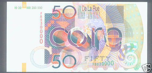 EURO 50 DE LA RUE CORE ADVERTISING NOTE TRITON SHELL