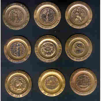 SET of 9 ISRAEL BRONZE 45 MM MEDALS FEATURING ANCIENT JUDEAN COINS with SITE UNC