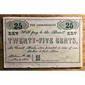 NEW HAMPSHIRE MERCHANTS SCRIP for 25¢ from PARKER & YOUNG of LISBON N.H. 1862