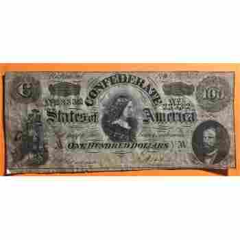 RADAR SERIAL 23332 on 1864 CONFEDERATE LUCY PICKENS RICHMOND 100 DOLLAR NOTE