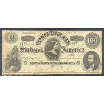 CONFEDERATE 100 DOLLARS 1862 CIRCULATING TREASURY NOTE