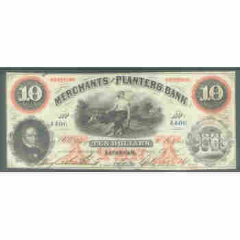 GEORGIA MERCHANTS & PLANTERS BANK $10 SAVANNAH 1860 GA