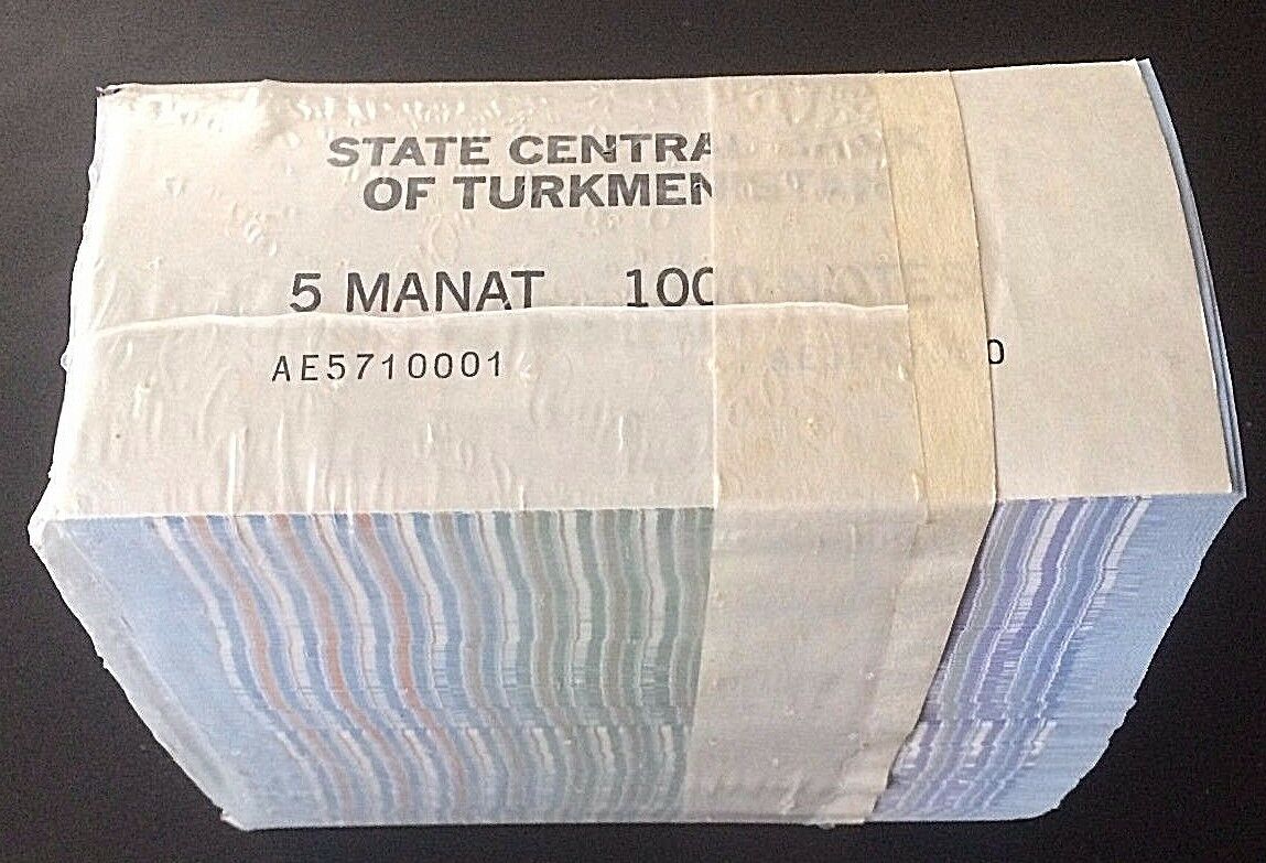 Brick of 1000 Turkmenistan 5M Notes P# 2 with RADAR 5710175 & REPEATER 5710571