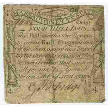 PAUL REVERE MADE MA. 4 SHS COD FISH NOTE of 1776 PARTRIDGE CONTINENTAL CONGRESS