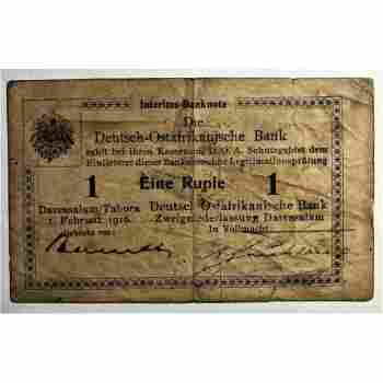 WWI GERMAN EAST AFRICA 1 RUPIE of 1916 SERIES P3 ROSENBERG # 568 CIRCULATED