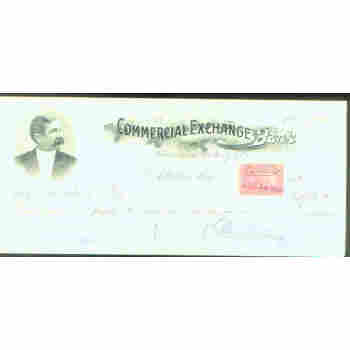 COMMERCIAL EXCHANGE BANK CHECK 1898 ADRIAN MICHIGAN CHANNING WHITNEY SIGN & PICT