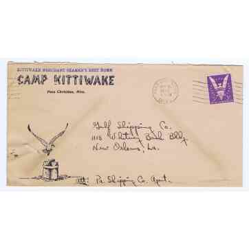 CAMP KITTIWAKE MERCHANT SEAMAN'S REST HOME PASS CHRISTIAN MISSISSIPPI 1943 BIRD