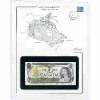 CANADA $1 NOTE PICK # 85c ELIZABETH II STAMPED WINDOWED ENVELOPE with MAP & INFO