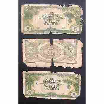24 JAPAN MILITARY OCCUPATION WWII 1942 USED 5 GULDEN NETHERLANDS INDIES P# 124
