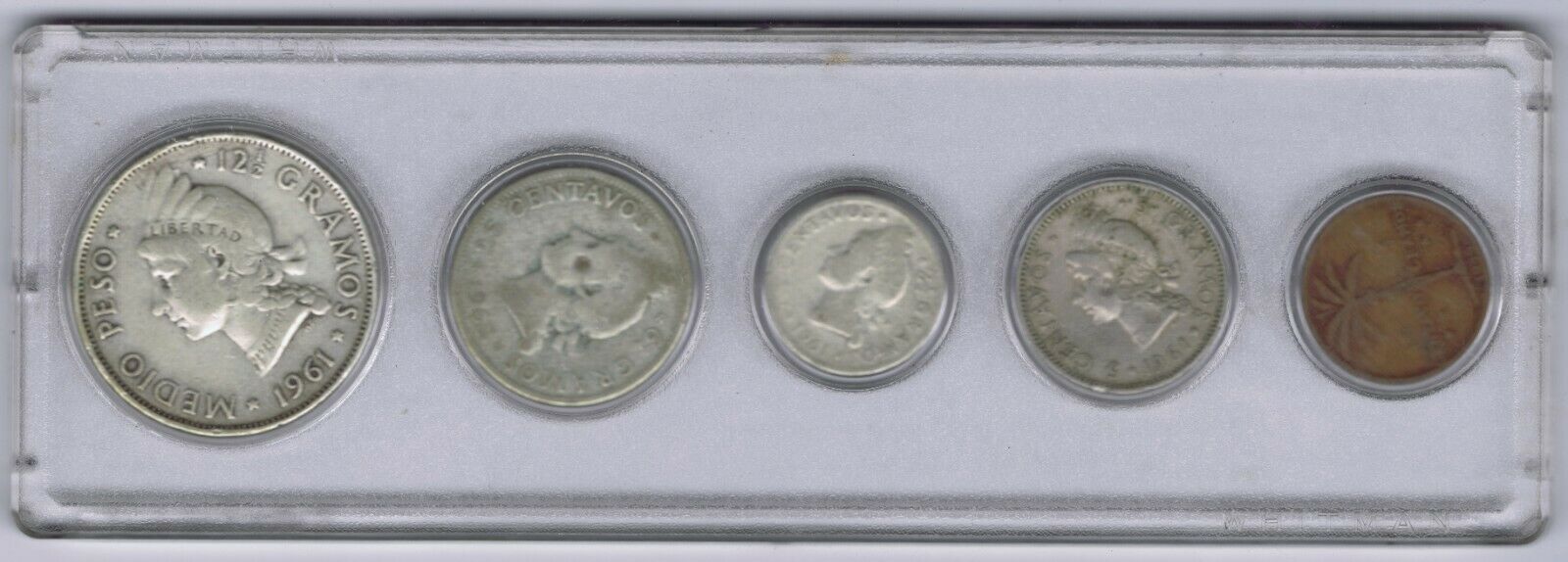 Dominican Republic Coin Set of Five (5) includes 3 Silver Values in Plastic Case