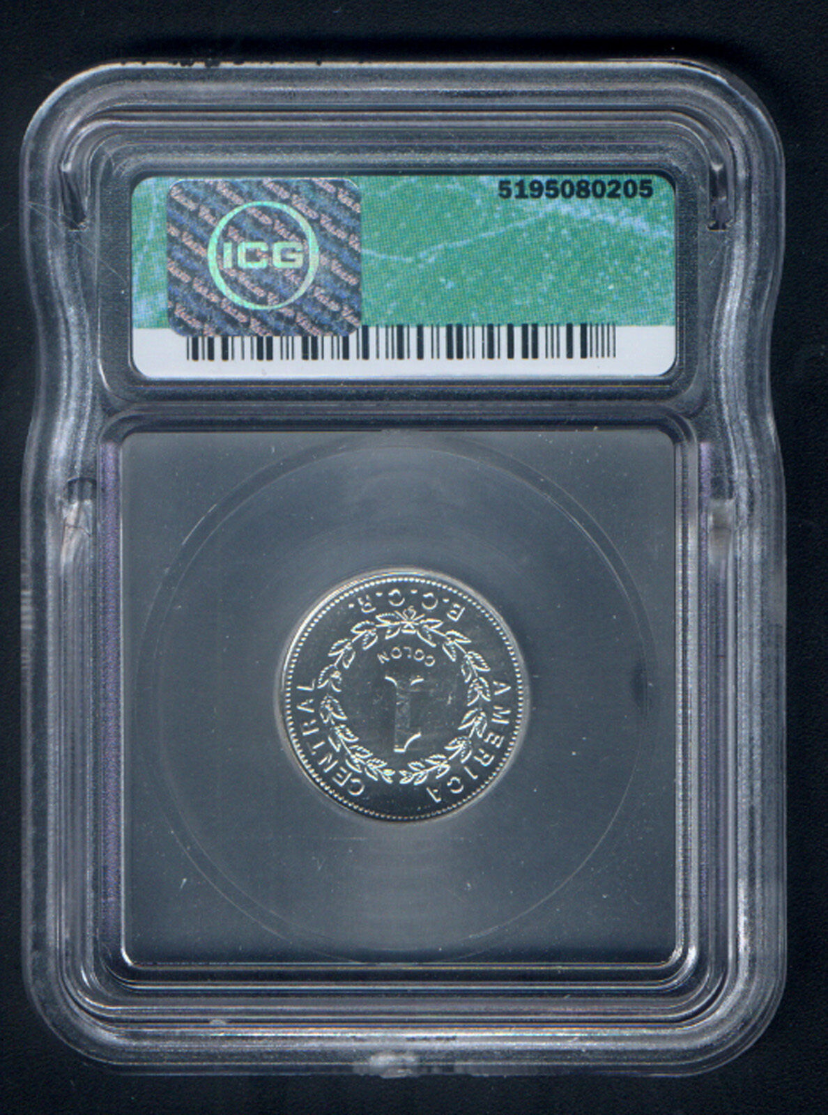 COSTA RICA 1993 ICG SLABBED & GRADED COLON as PROOFLIKE MINT STATE 65 KM # 210.2