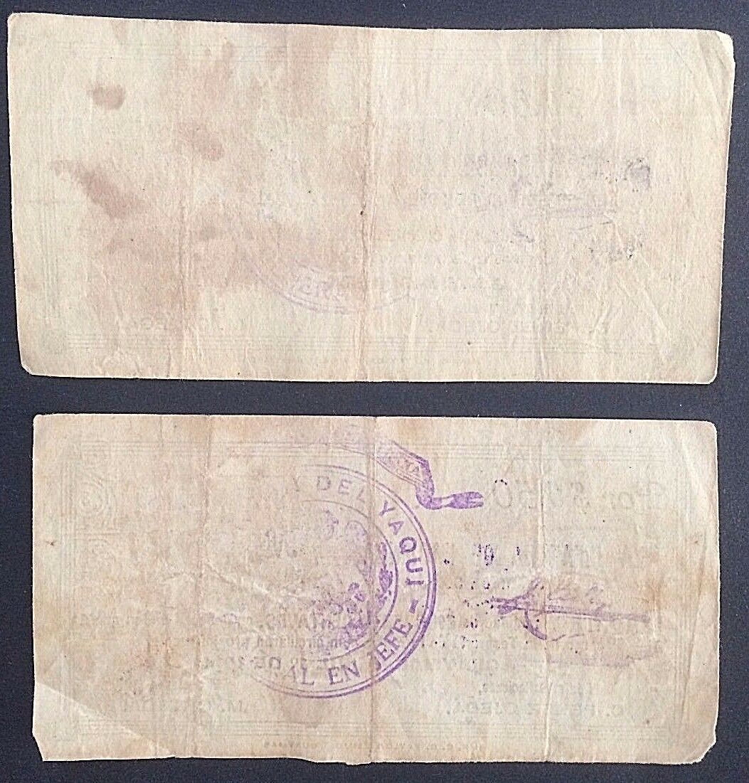 MEXICO 1914 GUAYMAS PROVISIONAL PAIR 50C & PESO SONORA P # S1056 & 7 GREAT STORY