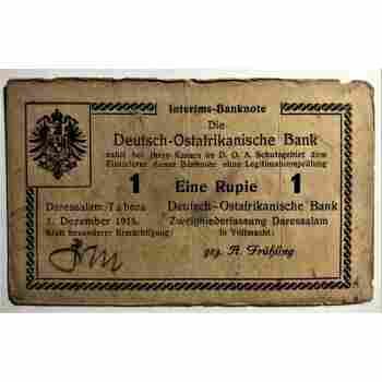 WWI GERMAN EAST AFRICA 1 RUPIE of 1915 SERIES ROSENBERG # 514b CIRCULATED