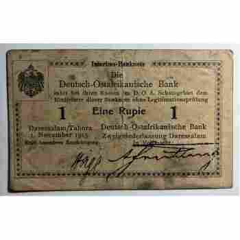 WWI GERMAN EAST AFRICA 1 RUPIE of 1915 SERIES S ROSENBERG # 523 CIRCULATED