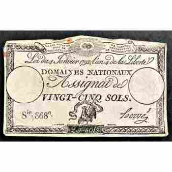 FRANCE REVOLUTION 25 SOLS ASSIGNAT MAY HAVE BEEN USED IN AMERICA GREAT RADAR 868
