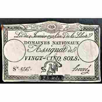 FRANCE REVOLUTION 25 SOLS ASSIGNAT MAY HAVE BEEN USED IN AMERICA GREAT RADAR 656