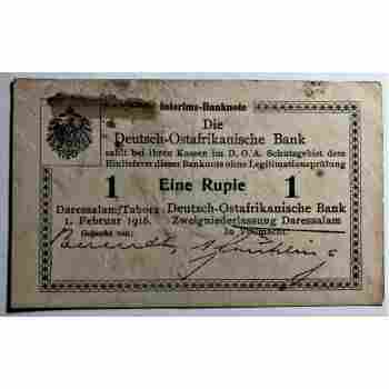 WWI GERMAN EAST AFRICA 1 RUPIE of 1916 SERIES S3 ROSENBERG # 571 CIRCULATED