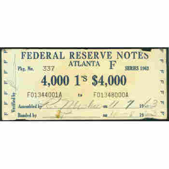 $1 ATLANTA FEDERAL RESERVE 1963 BUNDLE FACE WRAPPER - MY ORIGINAL COST $4 | 000 +