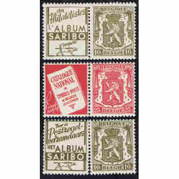 3 BELGIUM MINT STAMP PAIRS with ADVERTISING 2 x SARIBO & RED CATALOGUE NATIONAL