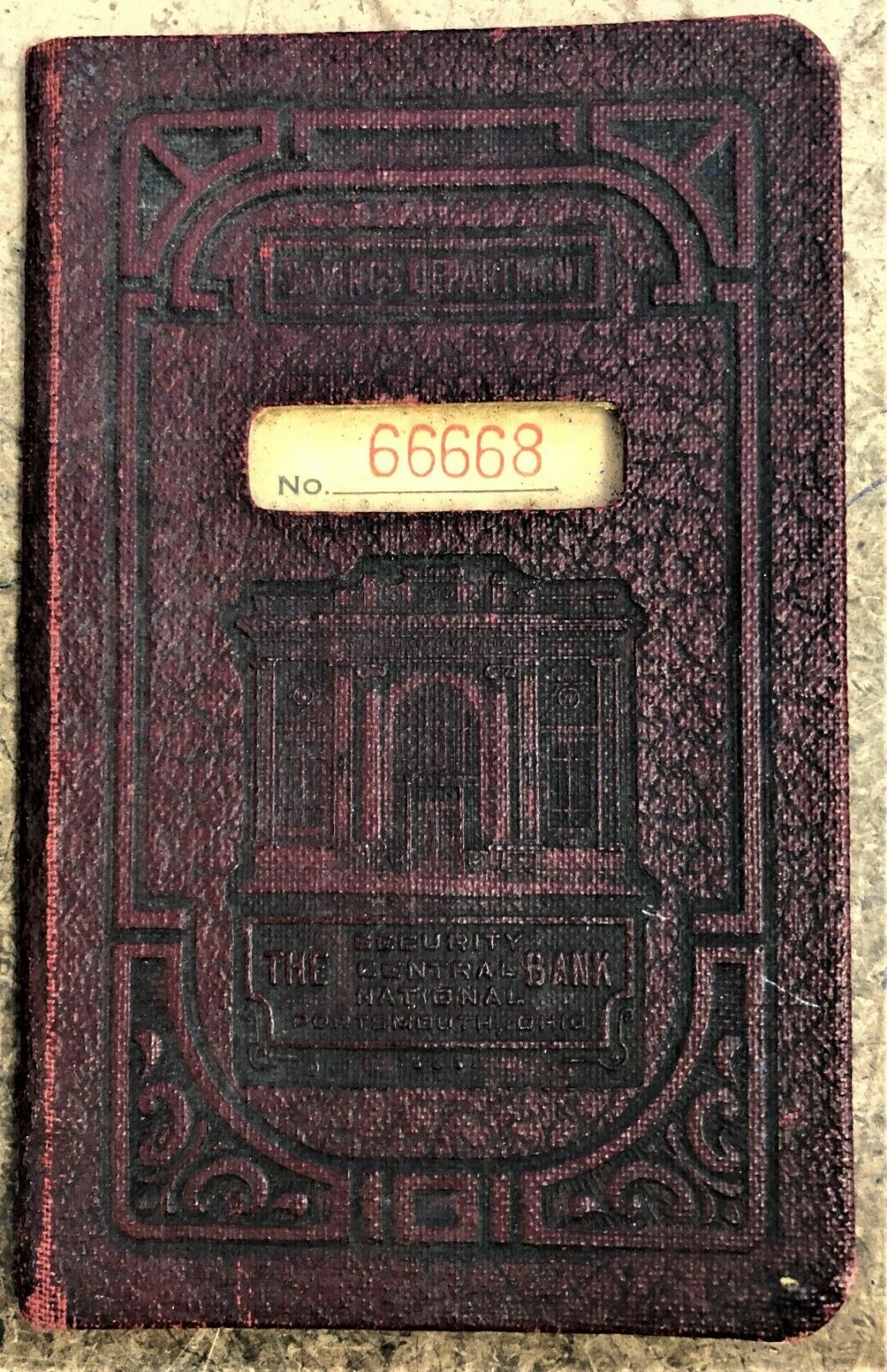The SECURITY CENTRAL NATIONAL BANK  |  PORTSMOUTH  |  OH EMBOSSED COVER BANK BOOK