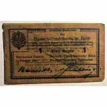WWI GERMAN EAST AFRICA 1 RUPIE of 1915 SERIES L ROSENBERG # 517 CIRCULATED PAPER