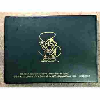 1988 SEOUL OLYMPIC 1000 WON COIN & OFFICIAL STAMP on FDC in GOLD PRINTED FOLIO