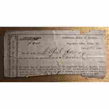 CONFEDERATE STATES of AMERICA DEPOSITORY OFFICE SELMA DATED 1864 for $900 at 4%