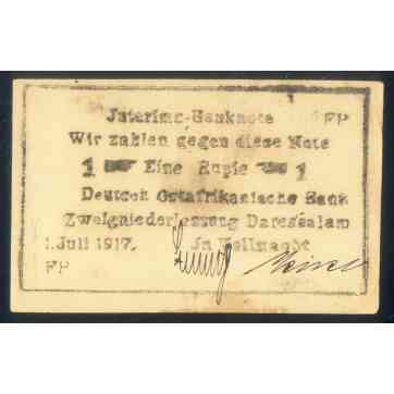 GERMAN EAST AFRICA 1 ( ONE ) RUPIE of 1917 FP SERIES ROSENBERG # 600 ALMOST UNC