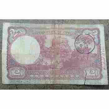 CEYLON 2 RUPEES PICK # 35 WWII DATED 9/19 1942 with CHINA BAY POSTMARK of 1944