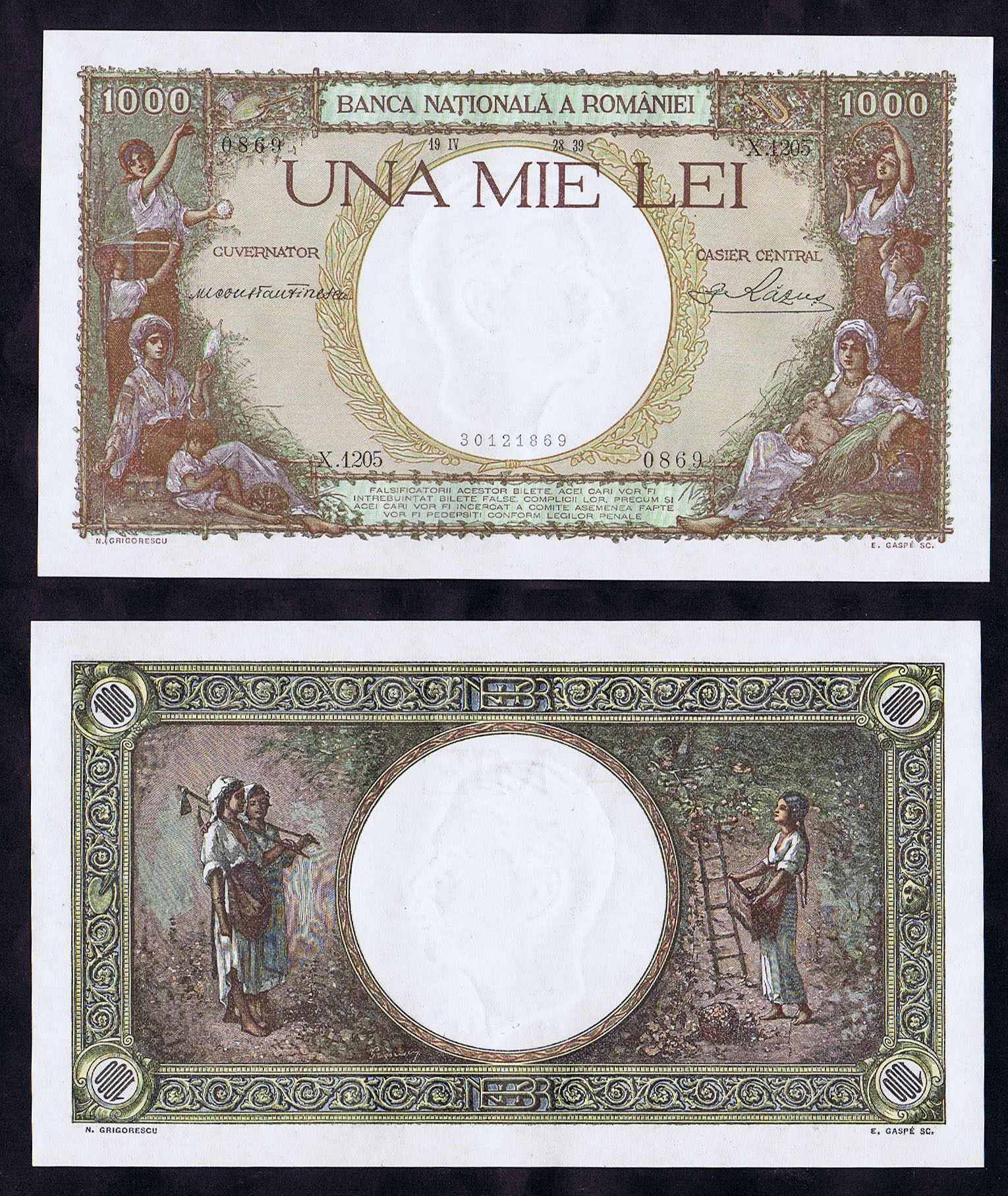 AFTER 14 MONTHS of NEUTRALITY ROMANIA ALIGNS with GERMANY 1939 PAPER NOTE for 1000 LEI