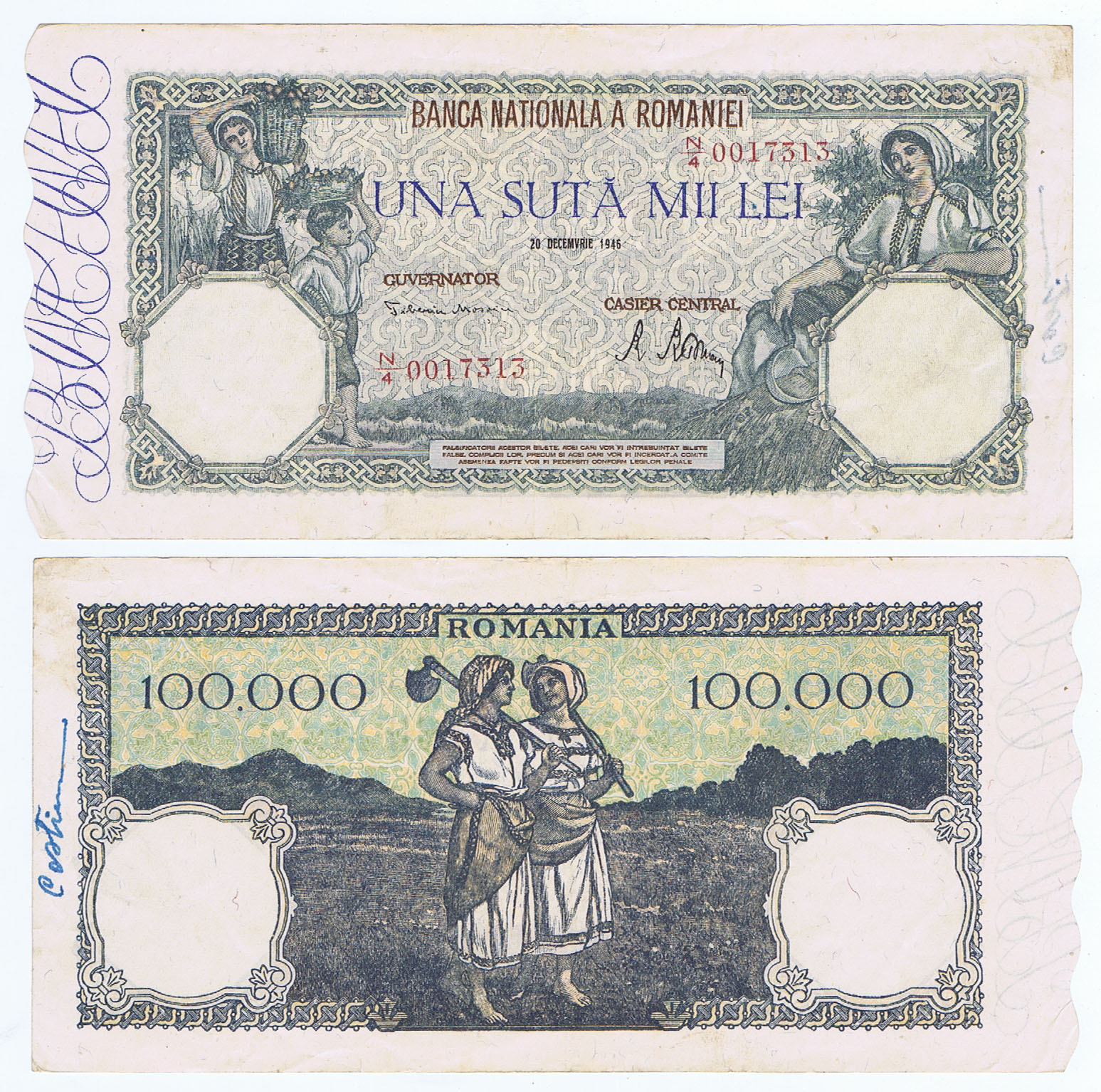 ROMANIA WORLD WAR II LIBERATION - 100,000 LEI of 1945