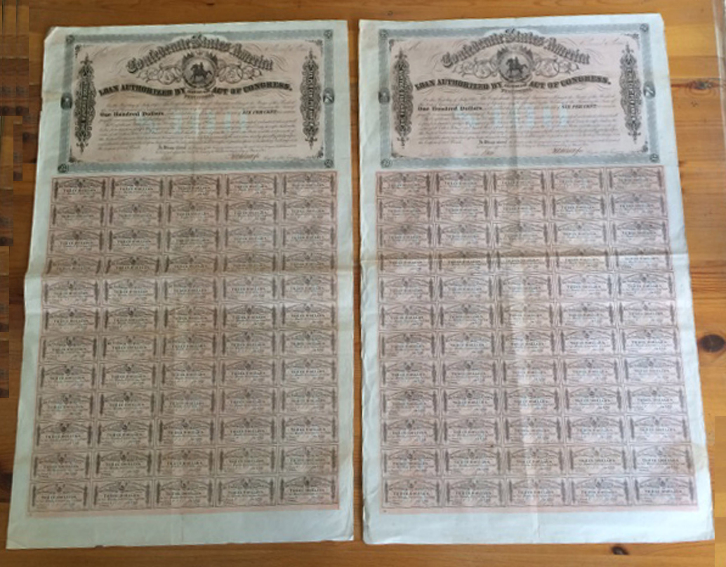 CONFEDERATE STATES OF AMERICA $100 CONSECUTIVE BONDS