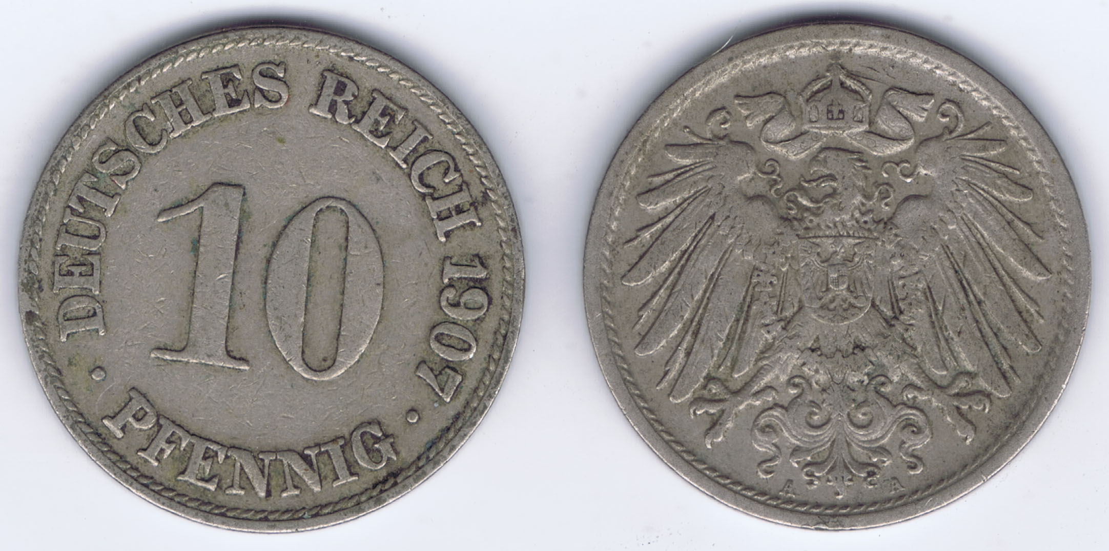 MAJI MAJI WAR AGAINST GERMAN COLONIAL RULE - 1907 COIN of GERMANY 10 PFENNIGS