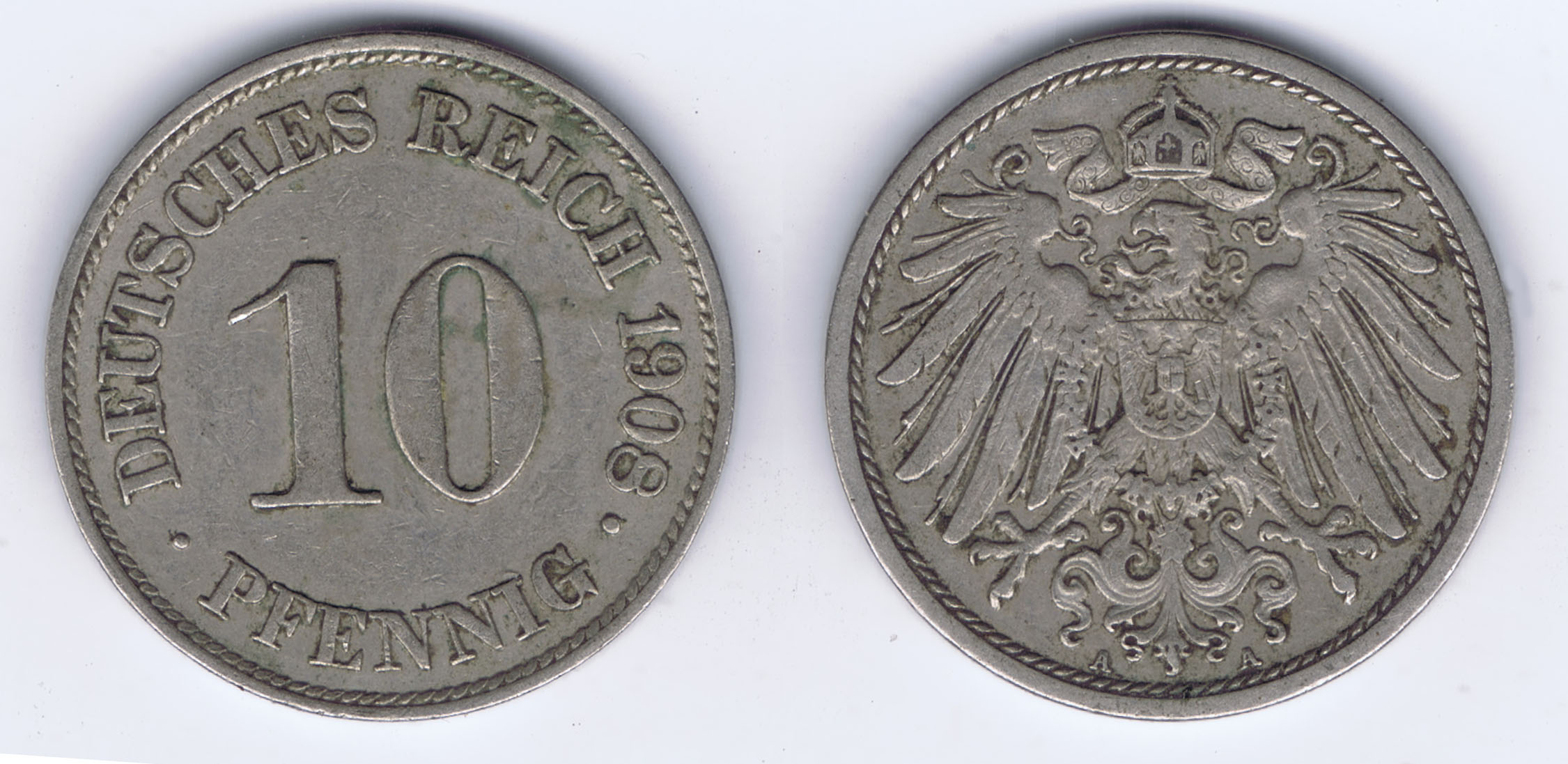 HERERO REBELLION of GERMAN SOUTHWEST AFRICA 1908 COIN of 10 PFENNIGS