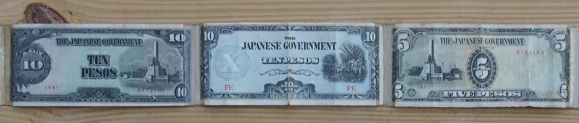 DURING & POST WWII - SHORT SNORTER BELT of 11 with JAPANESE OCCUPATION & ALLIED MILITARY CURRENCY